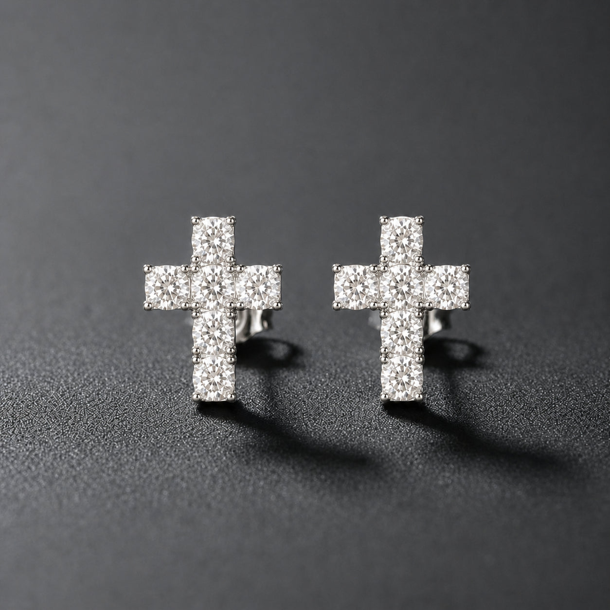 Catholic-Inspired Silver Cross Earrings, Sparkling Pave Diamond Style, Religious Jewelry Gift