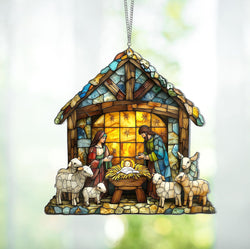 Nativity Jesus Christ Decoration, Nativity Scene Suncatcher, Faux Stained Acrylic Christian Window Hanging.