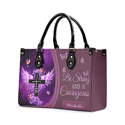 Be Strong And Courageous Leather Bag, Personalized Leather Bag With Bible Verse. BLAF09