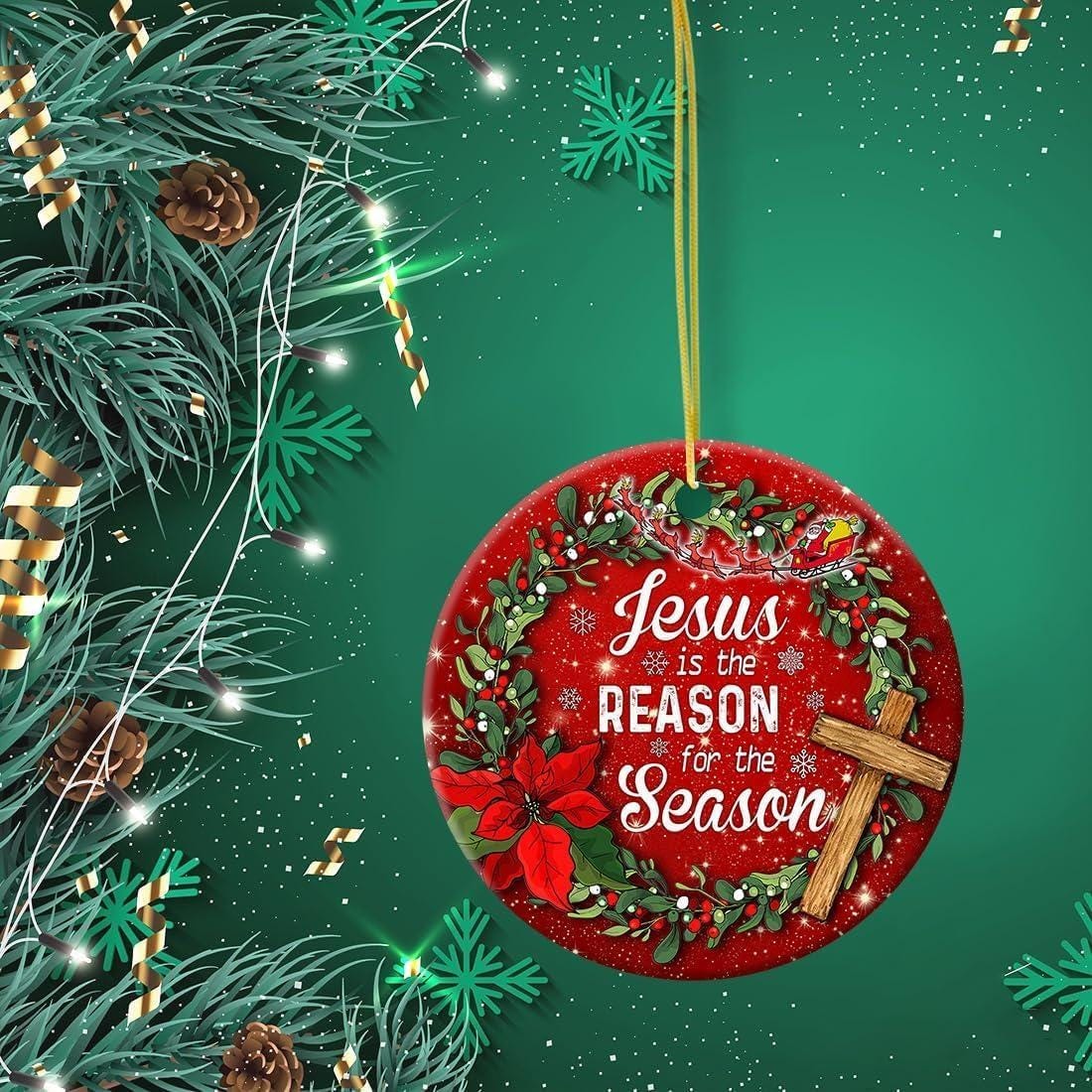 Christmas Orrnament, Jesus is The Reason for The Season Ceramic Ornament, Religious Gifts for Christ Empowered, Ideas For Christmas Trees DCLAF01