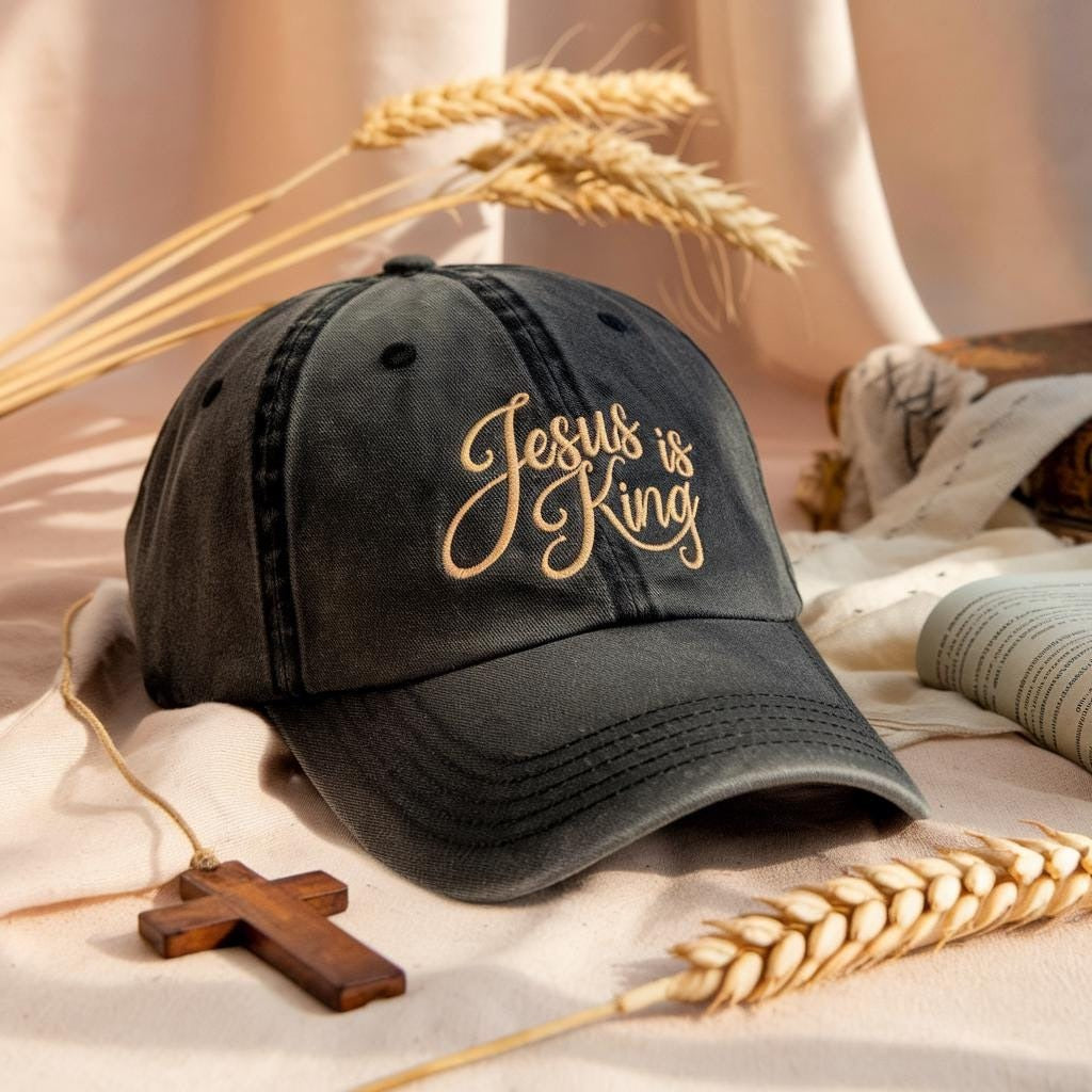 Embroidered Jesus is King Dad Washed Baseball Hat, Christian Embroidered Hat, Jesus Cap, Faith Apparel, Gift For Him, Gift For Her LAFH01