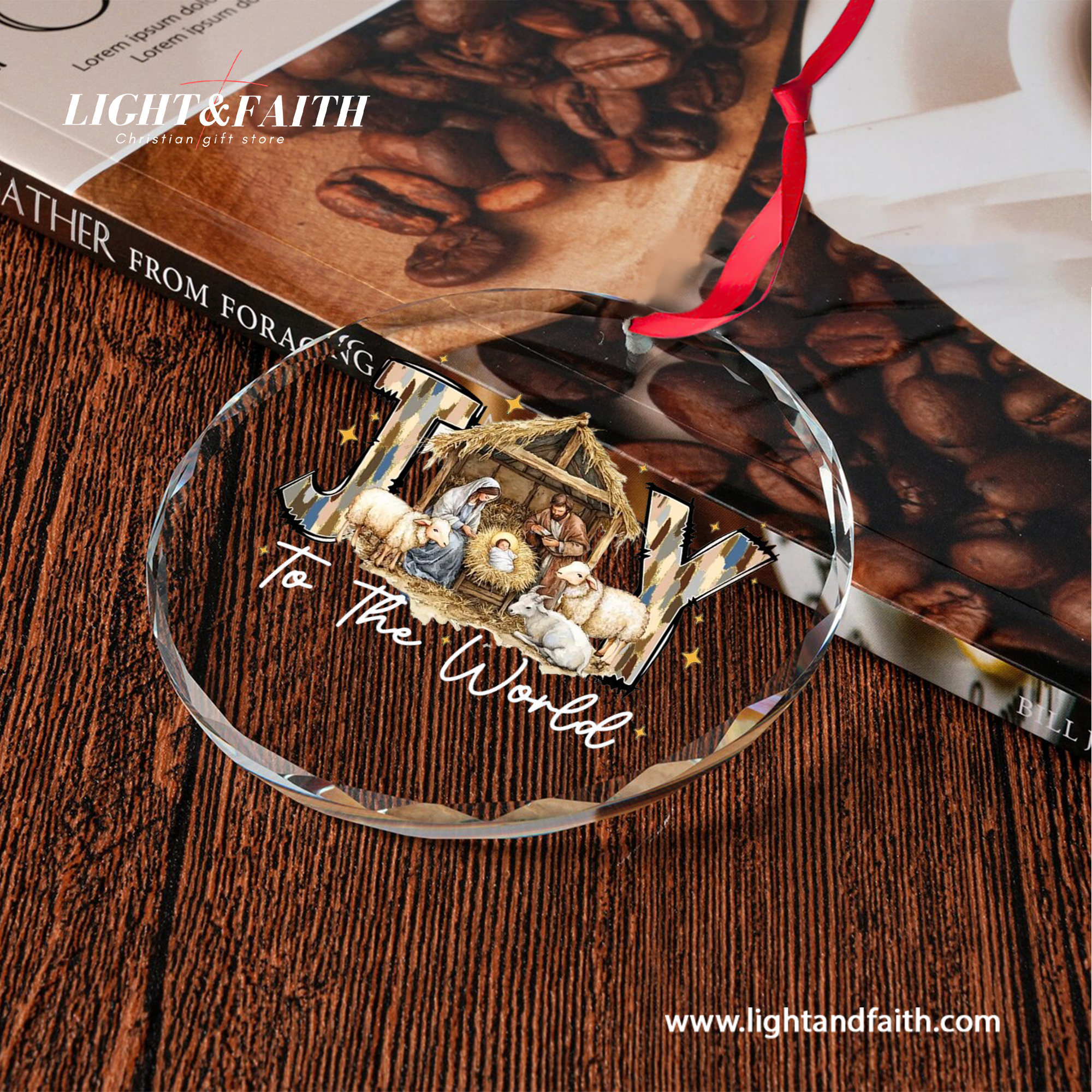 Joy to the World Glass Ornament, Nativity Scene Christmas Decor, Holy Family Ornament, Christian Faith Gift, Religious Christmas Tree Decoration DCLAF49