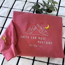 Embroidered Faith Can Move Mountains Sweatshirt, Jesus Embroidered Sweatshirt, Bible Verse Sweatshirt, GEMB09