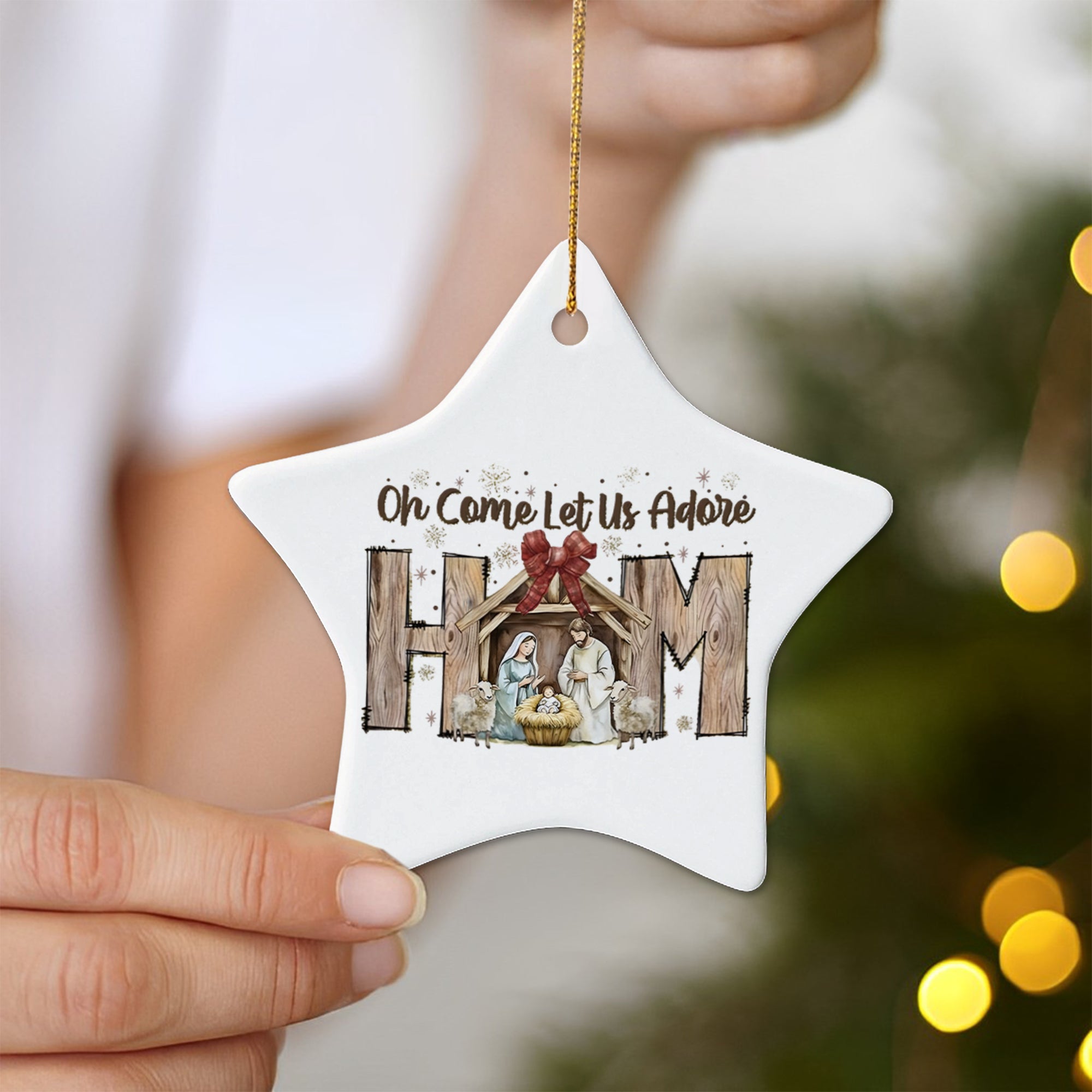Nativity Scene Christmas Ornament, Christian Holiday Decoration, Oh Come Let Us Adore Him Ornament, Religious Xmas Tree Decor DCLAF23
