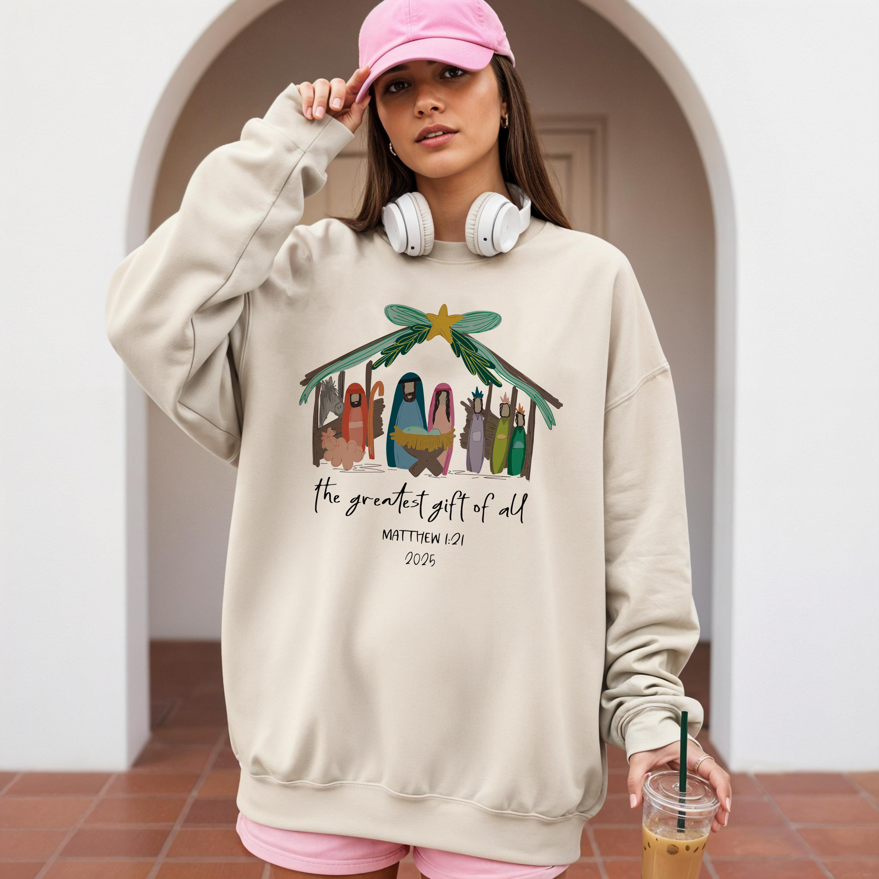 Christian Nativity Sweatshirt, The Greatest Gift of All Sweater, Matthew 1:21 Bible Verse Shirt, Religious Christmas Outfit, Jesus Birth Scene Gift