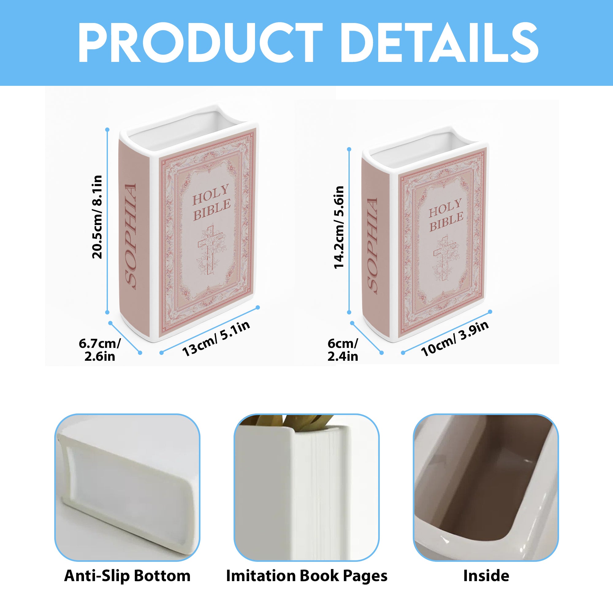 Personalized Holy Bible Book Vase, Christian Ceramic Floral Vase with Cross, Jesus Gift for Women, Christmas Gift Decor CBLAF01