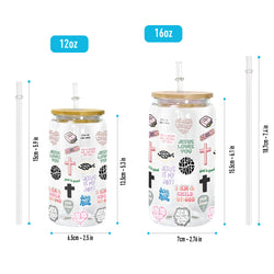 Christian Glass Can with Lid and Straw, Bible Verse Stickers, Jesus Saves Cup, Inspirational Scripture Iced Coffee Tumbler GCLAF29