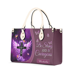 Be Strong And Courageous Leather Bag, Personalized Leather Bag With Bible Verse. BLAF09