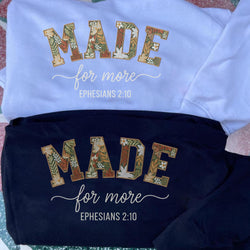 Embroidered Bible Verse Sweatshirt Cute, Christian Apparel for Women, Jesus Gift Love and Grace, Ephesian 2:10 Made For More Shirt