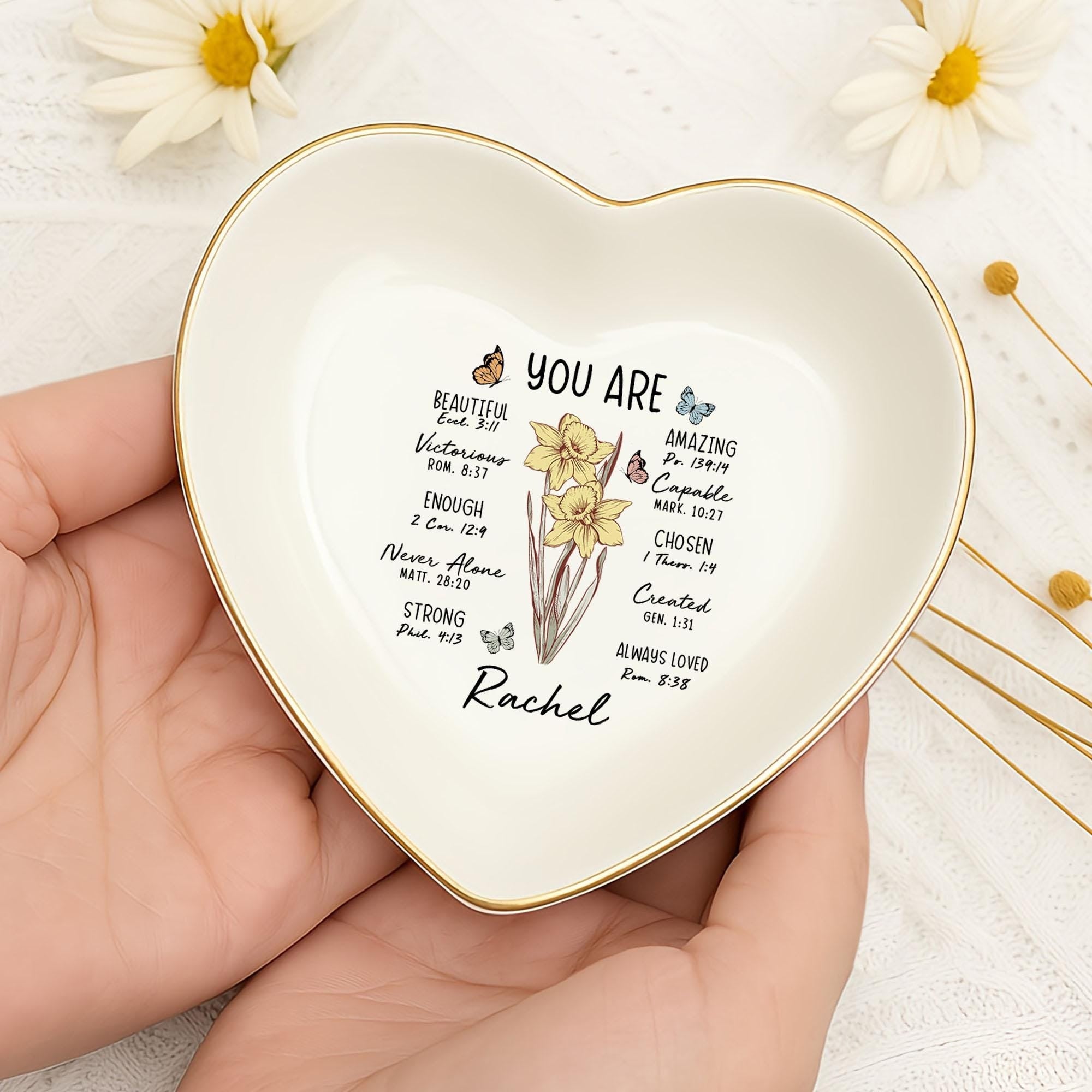Personalized Bible Verse Jewelry Dish, Custom Bible Verse Ring Dish Gift for Her, Christian Trinket Dish, God Says You Are Gift, Faith Gift JDLAF02