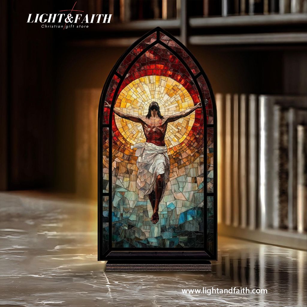 Jesus on the Cross Book Nook, Stained Glass Style Acrylic Decor, Christian Gift, Religious Home Decoration, Faith Art Display BNLAF10