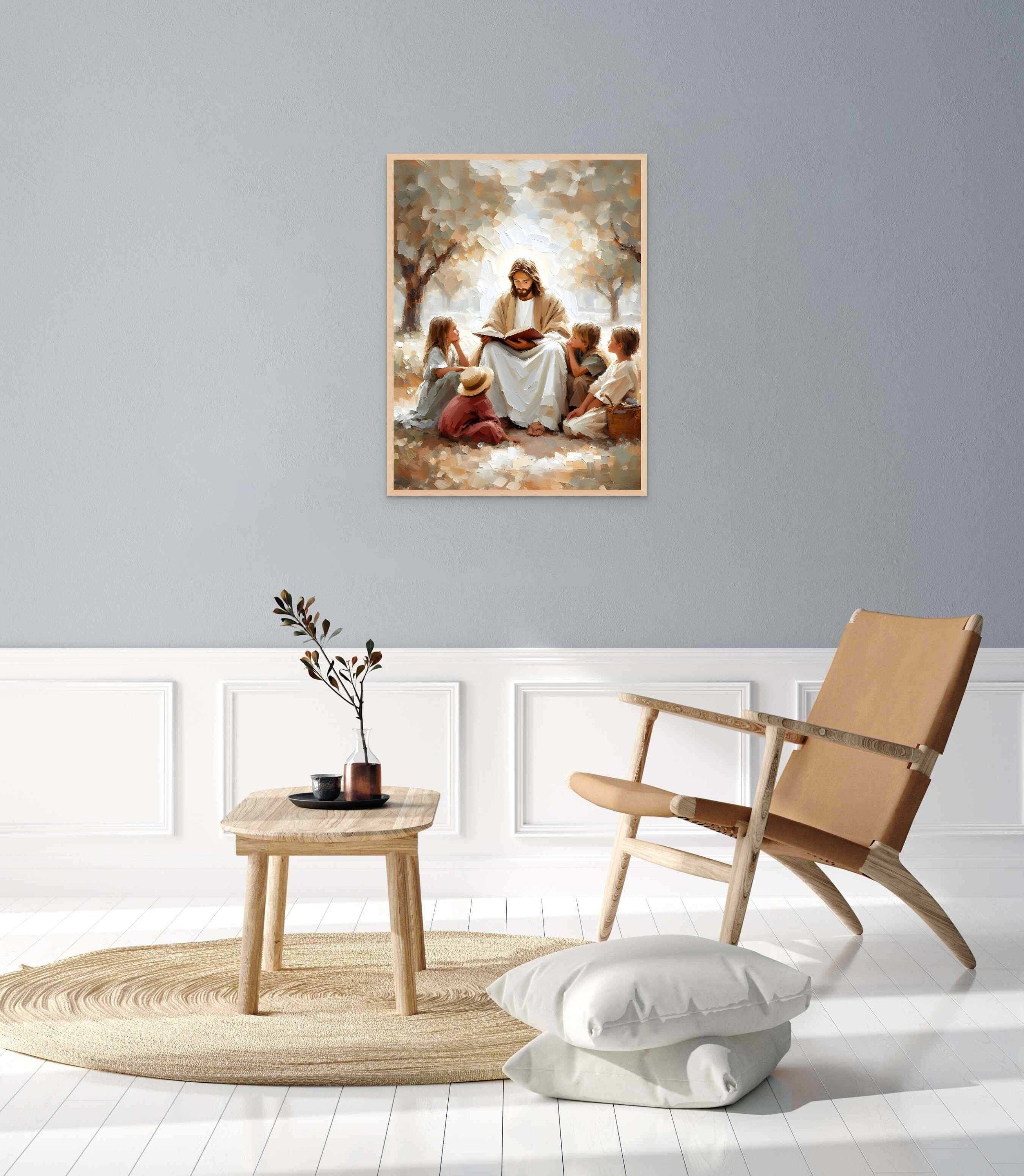 Jesus Teaching Children Poster, Christian Art for Kids, Jesus with Children Art, Bible Art Poster