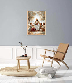 Jesus Teaching Children Poster, Christian Art for Kids, Jesus with Children Art, Bible Art Poster