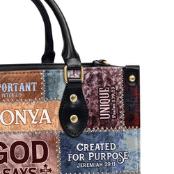 Personalized Christian Leather Handbag, God Says I Am Patchwork Scripture Handbag, Custom Name Religious Gift for Women BLAF22