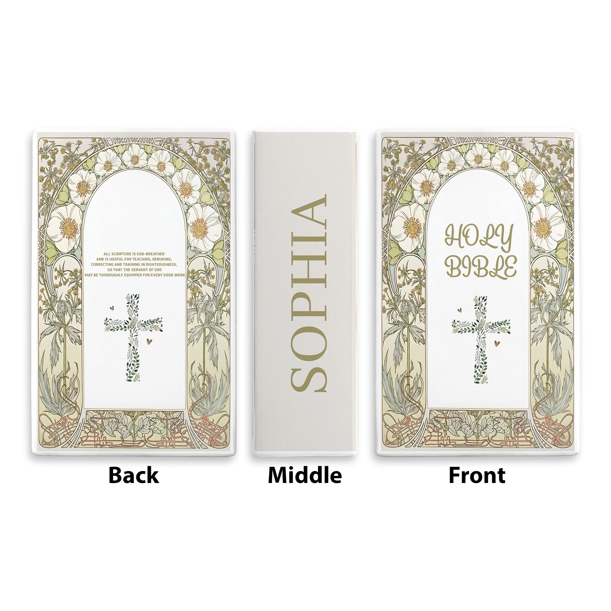 Personalized Christian Book Vase, Holy Bible Book Design with Cross, Custom Name & Scripture Gift, Faith Inspired Shelf Decor CBLAF10