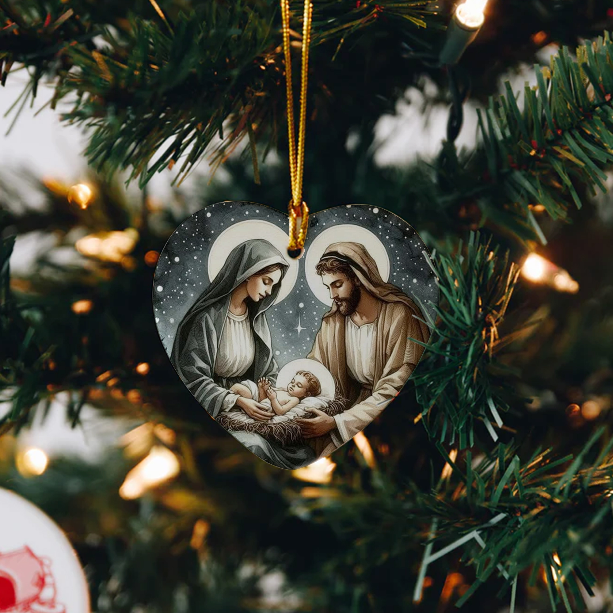 Holy Family Christmas Ornament, Nativity Scene Ornament with Mary Joseph and Baby Jesus, Christian Holiday Decoration, Religious Xmas Tree Decor DCLAF35