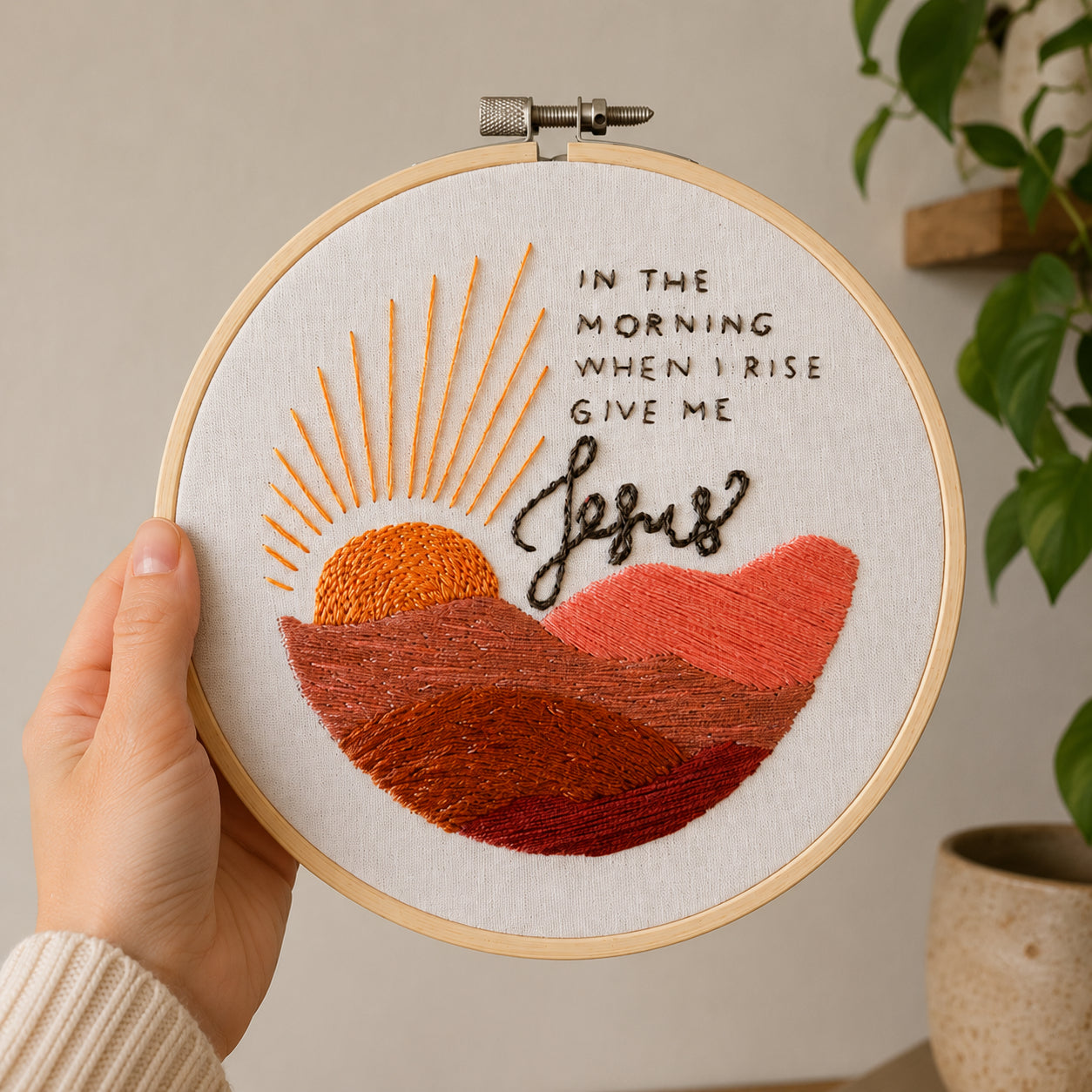 Give Me Jesus Embroidery Hoop Art, Christian Sunrise Wall Decor, Handmade Faith Gift, Inspirational Religious Needlework Hoop EH12