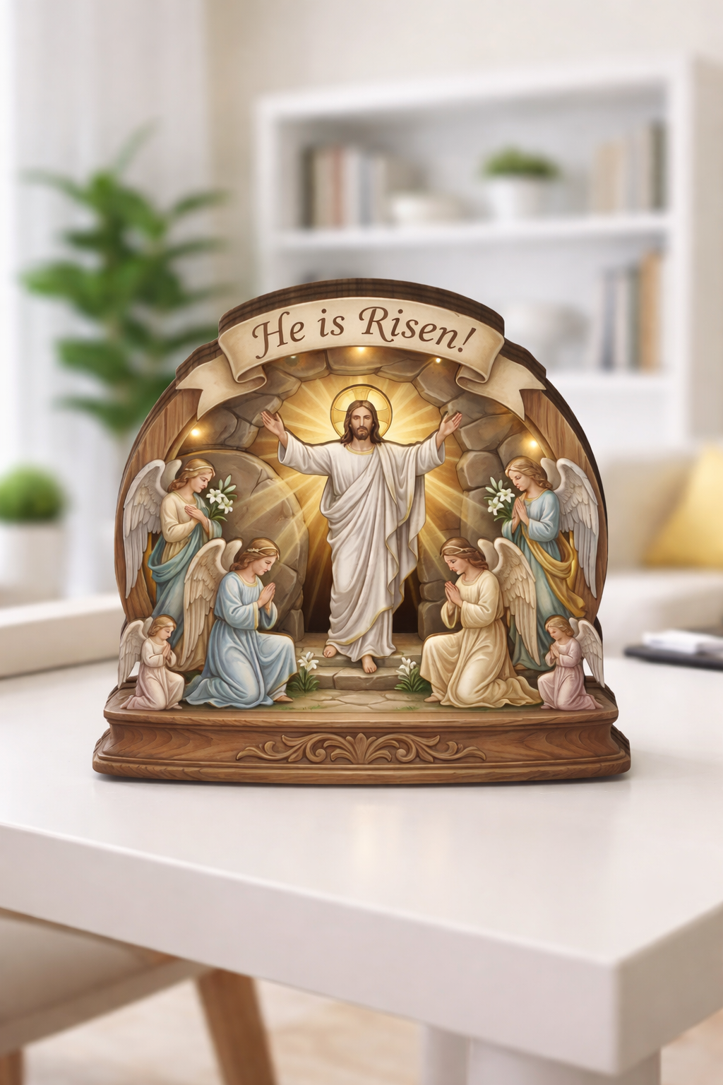 He Is Risen Easter Wooden Sign, Resurrection of Jesus Decor, Christian Tabletop Display, Faith Home Altar Gift
