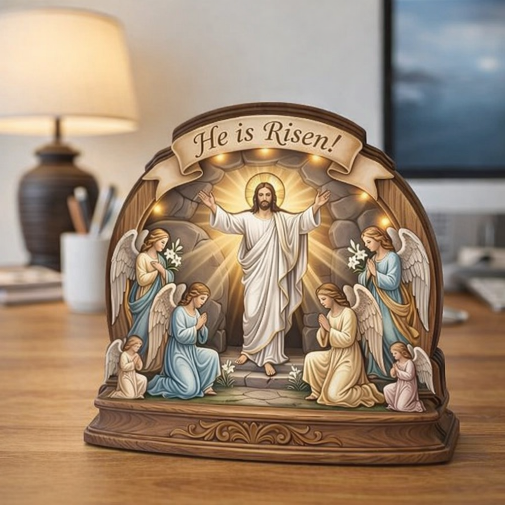He Is Risen Easter Wooden Sign, Resurrection of Jesus Decor, Christian Tabletop Display, Faith Home Altar Gift