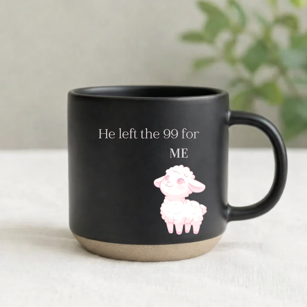 He Left the 99 for Me Mug, Christian Coffee Mug, Lamb Mug, Faith Pottery Mug, Religious Gift for Her, Inspirational Mug