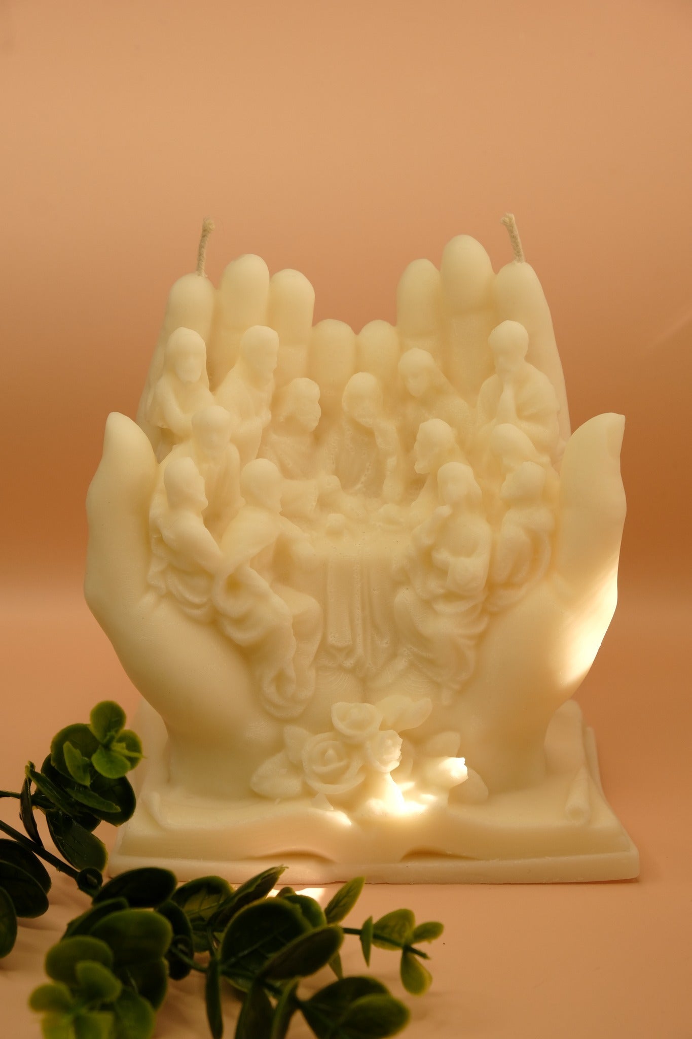 Last Supper Candle, Jesus in Hand Wax Sculpture, Christian Home Decor, Religious Easter or Prayer Gift CDLAF08