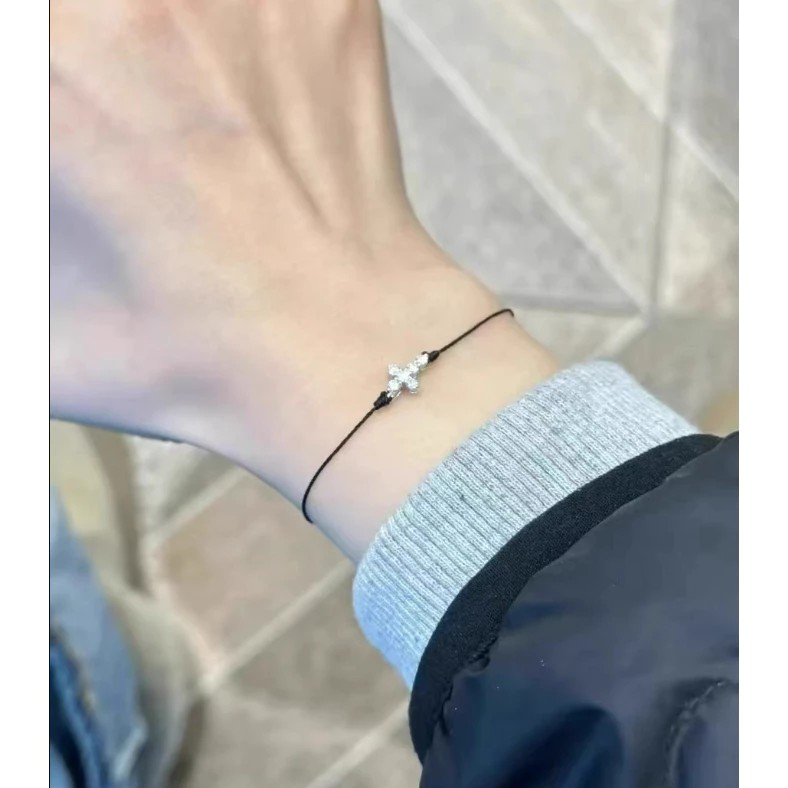 Adjustable Cross Bracelet for Women, Black or Red Christian Bracelet, Catholic Faith Jewelry, Minimalist Religious Gift, Delicate Cross Wristband