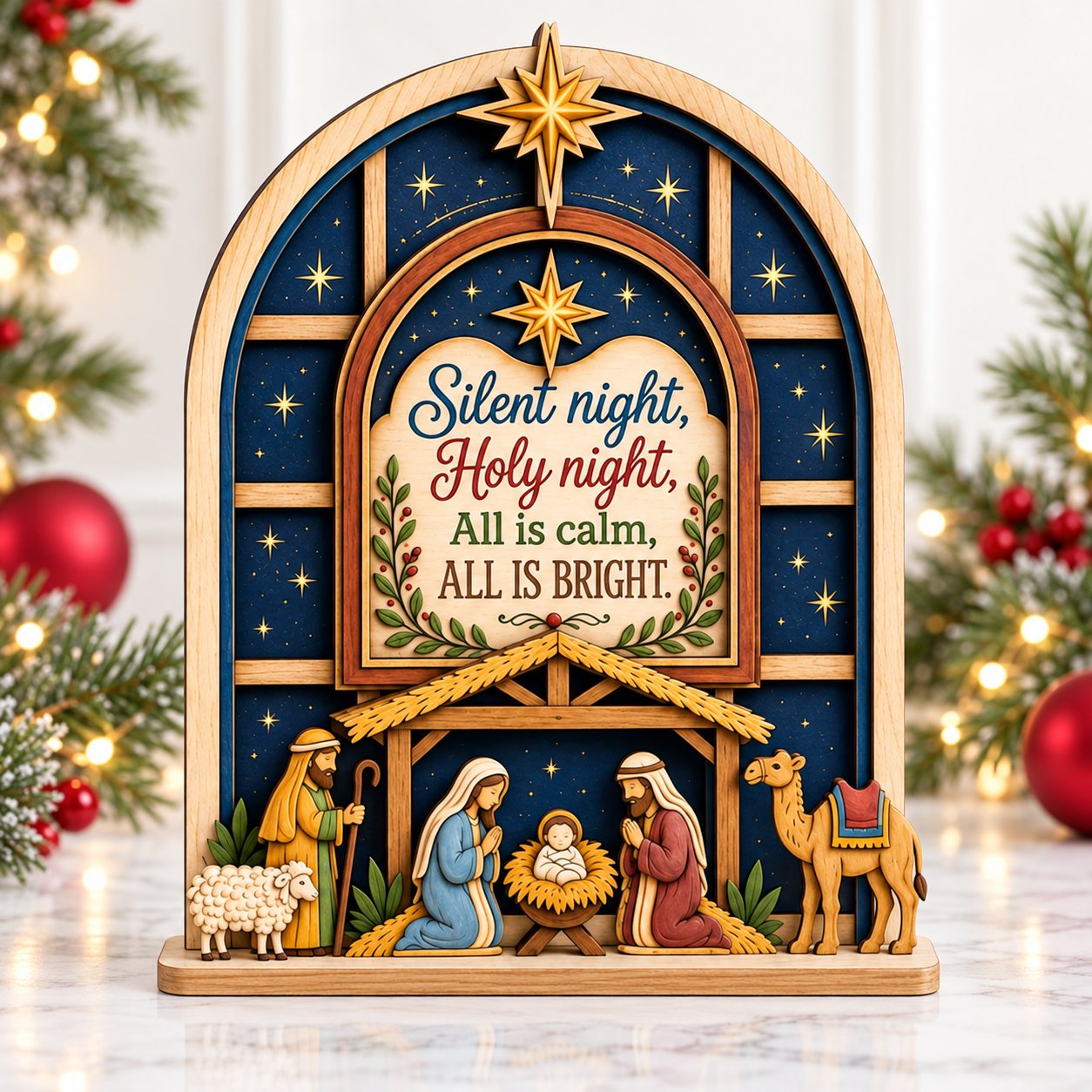 Nativity Christmas Wooden Sign, Holy Night Wooden Sign Decor, Chrismas Night Decor, Nativity Scene Holiday Decor, Jesus Birth Religious Home Decoration, Christian Christmas Shelf Sitter Gift WSXM13