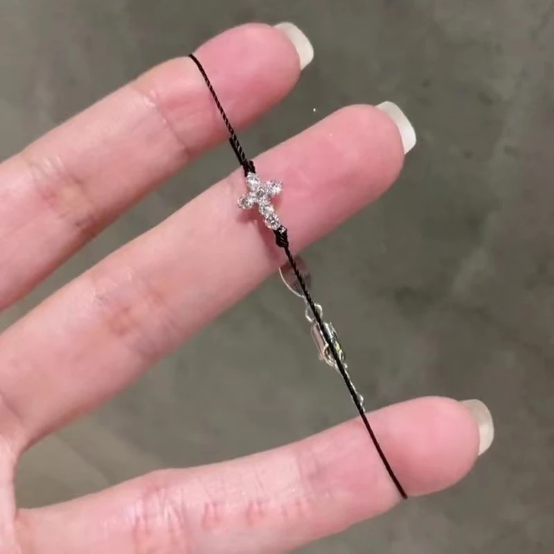 Adjustable Cross Bracelet for Women, Black or Red Christian Bracelet, Catholic Faith Jewelry, Minimalist Religious Gift, Delicate Cross Wristband