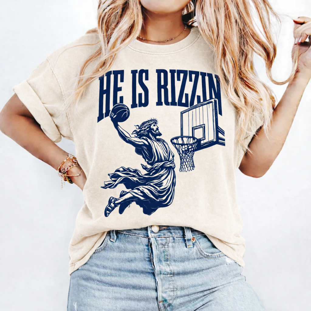 He Is Rizzin Shirt, Comfort Colors Easter Tee, Funny Christian Basketball Shirt, Jesus Graphic Tee, Religious Easter Gift for Men Women CFLAF055