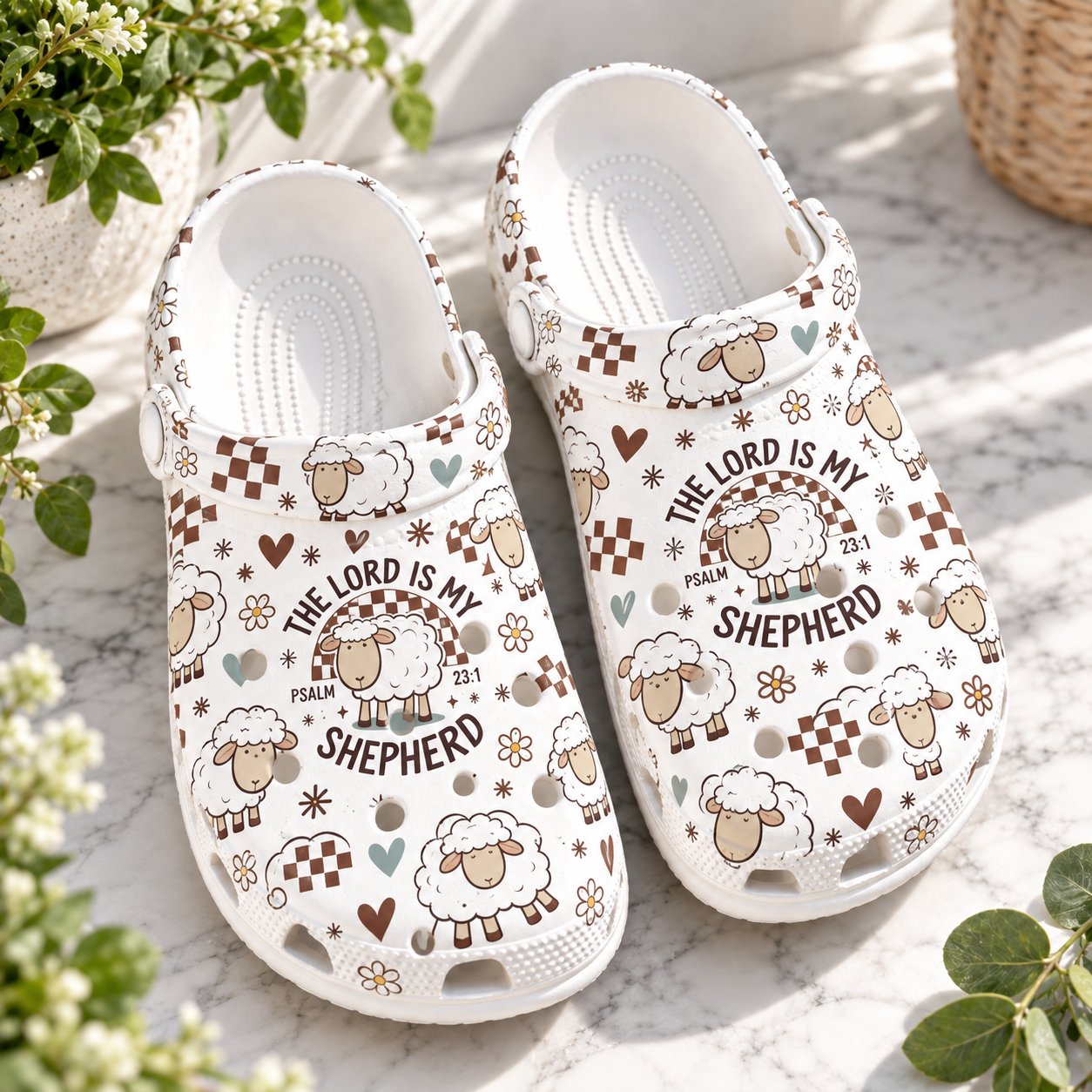 The Lord Is My Shepherd Clog Shoes, Psalm 23 Christian Sheep Slip On Clogs, Christian Gift, Kid Adult Comfort Shoes CLOGS33
