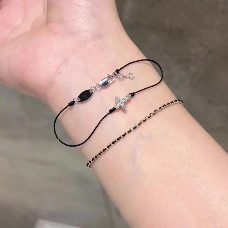 Adjustable Cross Bracelet for Women, Black or Red Christian Bracelet, Catholic Faith Jewelry, Minimalist Religious Gift, Delicate Cross Wristband