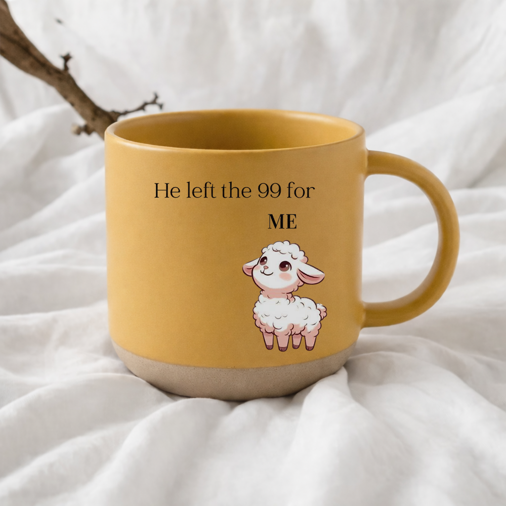 He Left the 99 for Me Mug, Christian Coffee Mug, Lamb Mug, Faith Pottery Mug, Religious Gift for Her, Inspirational Mug