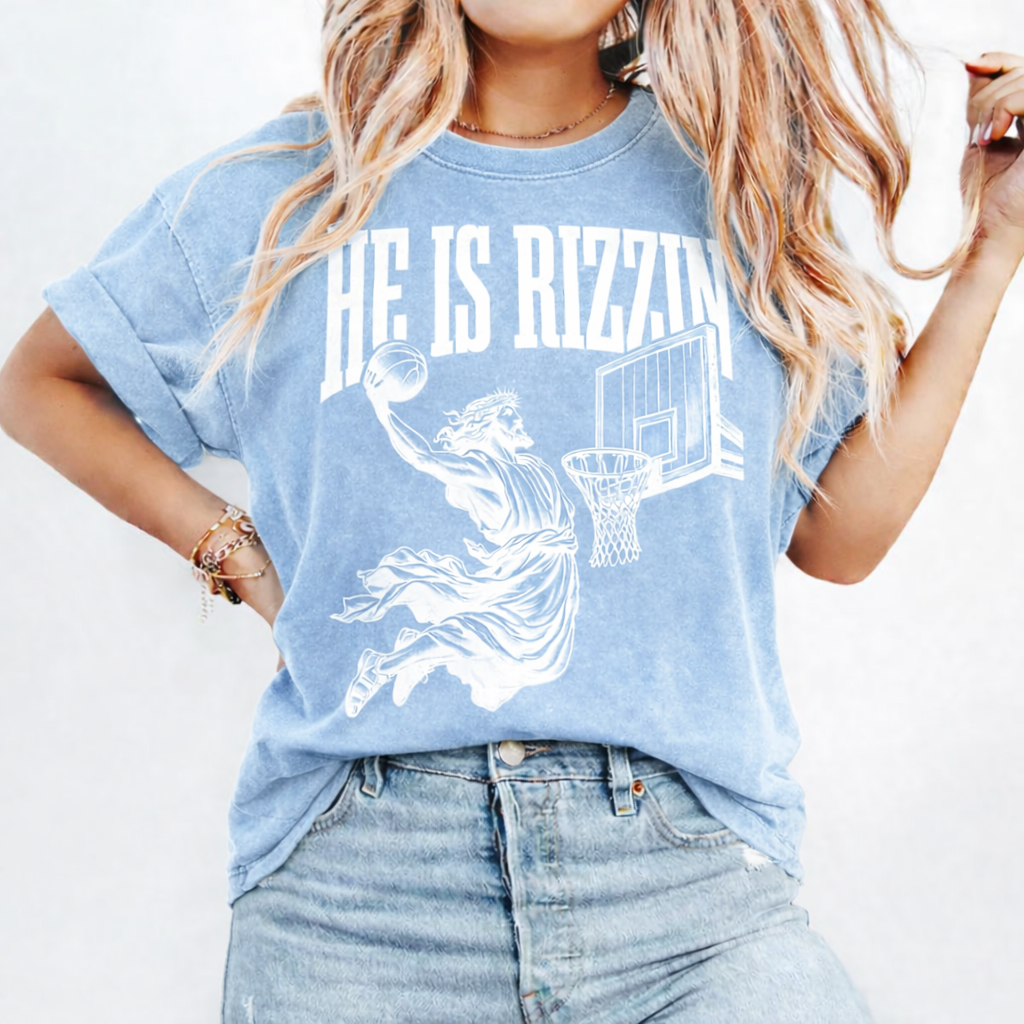 He Is Rizzin Shirt, Comfort Colors Easter Tee, Funny Christian Basketball Shirt, Jesus Graphic Tee, Religious Easter Gift for Men Women CFLAF055