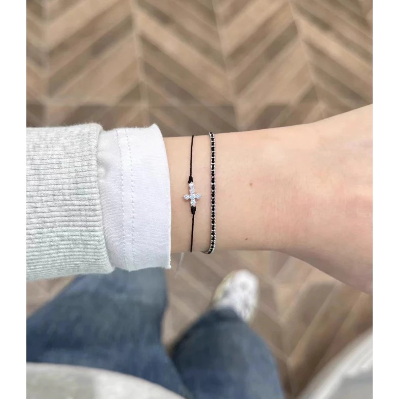 Adjustable Cross Bracelet for Women, Black or Red Christian Bracelet, Catholic Faith Jewelry, Minimalist Religious Gift, Delicate Cross Wristband