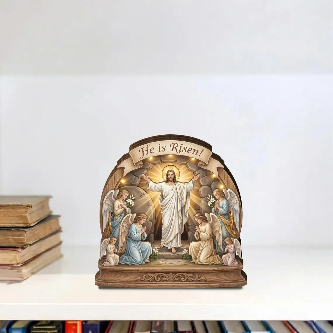 He Is Risen Easter Wooden Sign, Resurrection of Jesus Decor, Christian Tabletop Display, Faith Home Altar Gift