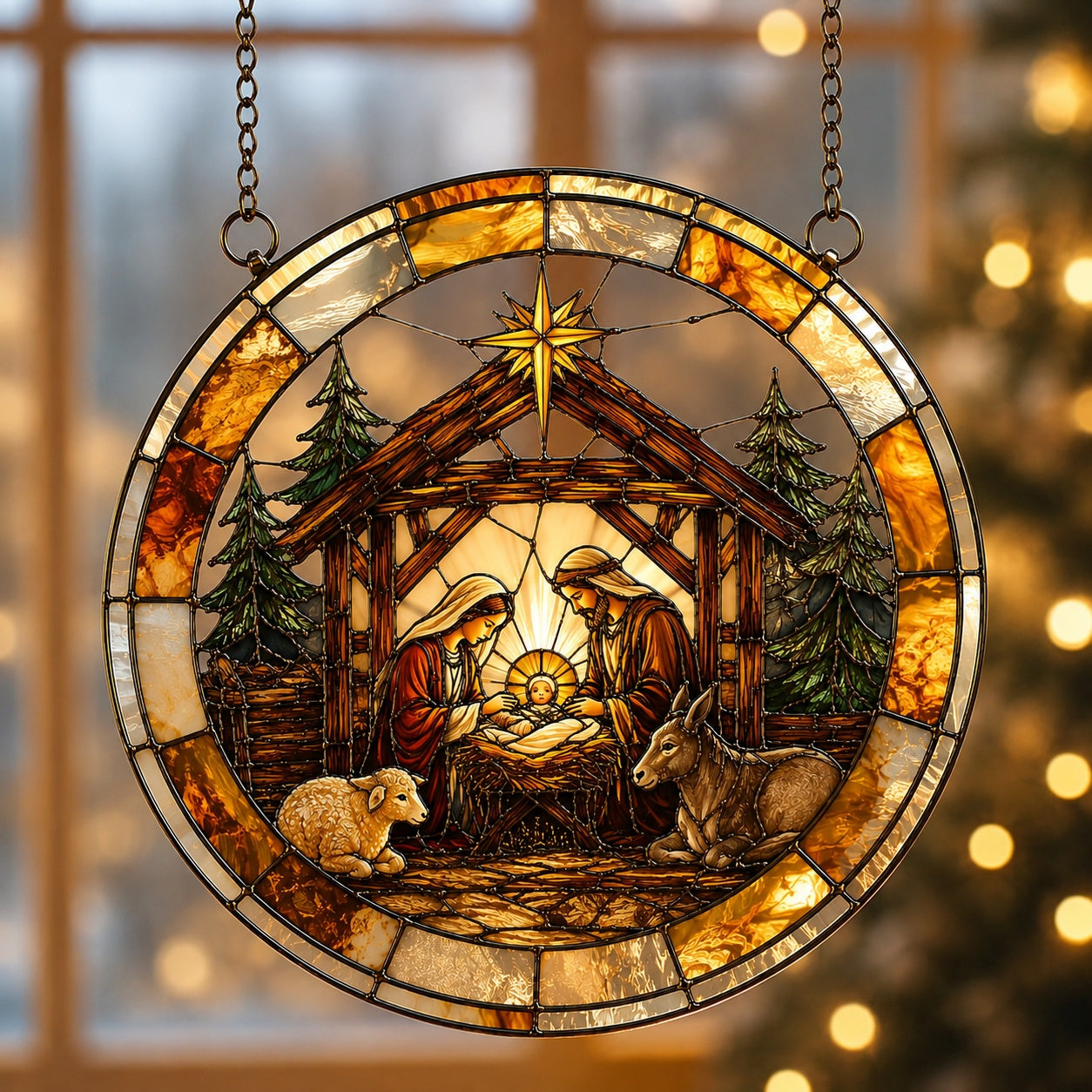 Nativity Scene Stained Glass Suncatcher, Holy Family Christmas Decor, Jesus Birth Window Hanging, Christian Religious Gift, Christmas Home Decor GLASS10