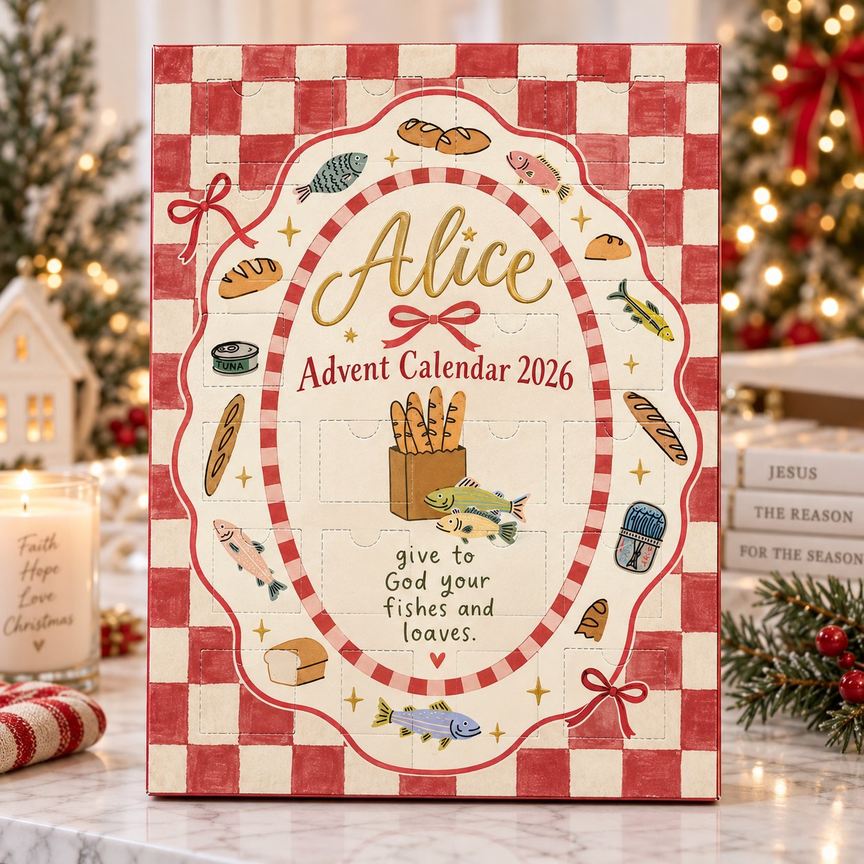 Personalized Christian Advent Calendar 2026, Jesus Fish and Loaves Christmas Countdown, Bible Story Advent Calendar, 24 Days Faith Journey, Religious Christmas Gift, Family Holiday Decor ACG10