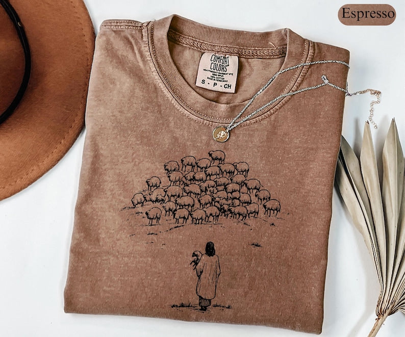 Christian Good Shepherd Shirt, Jesus and Sheep Tee, Bible Verse Shirt, Religious Women Shirt, Church Shirt, Gift for Christian CFS10