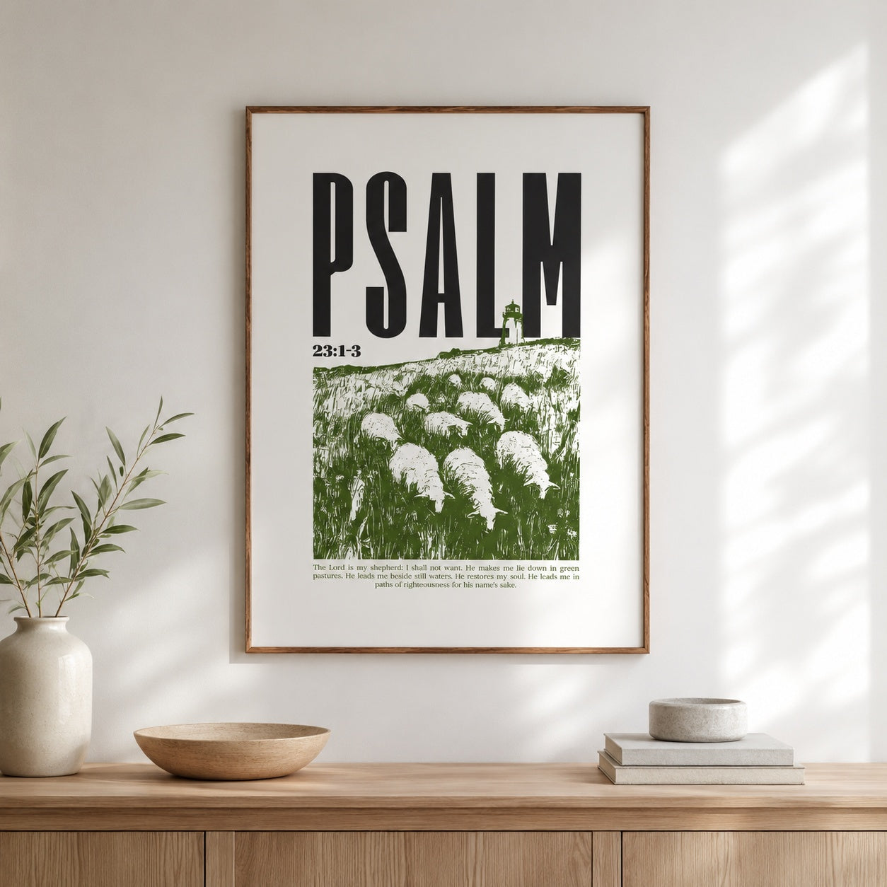 Psalm 23 Christian Poster Wall Art, The Lord Is My Shepherd Bible Verse Poster, Bible Art Poster, Vintage Sheep Print, Christian Religious Home Decor PTN02