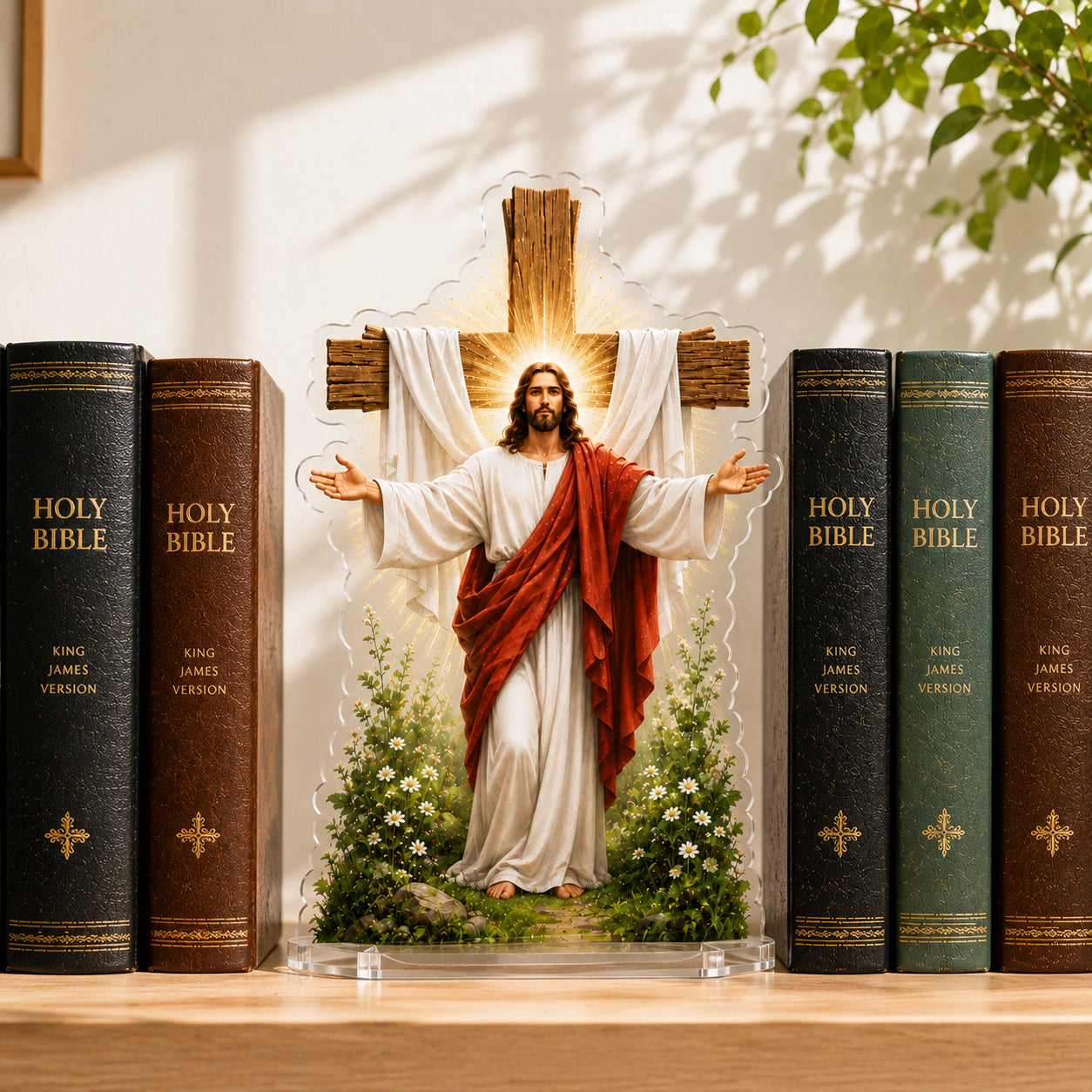 Christian Bookend, Jesus on Cross Acrylic Bookend Standee, Christian Bookshelf Decor, Religious Gift ABBD09