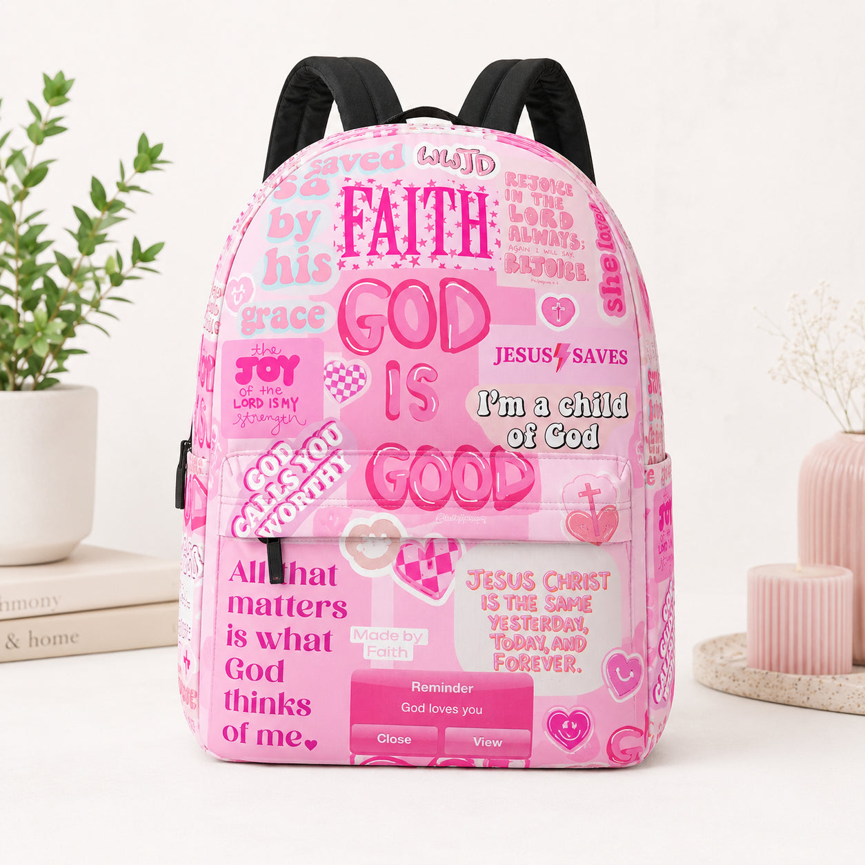 Pink Faith God Backpack, Custom Christian Aesthetic Backpack, Christian Faith Bag, Laptop Bag, Back To School Backpack PLAF73