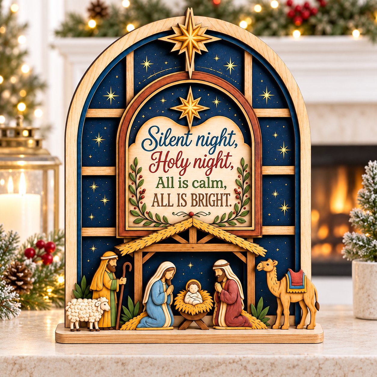 Nativity Christmas Wooden Sign, Holy Night Wooden Sign Decor, Chrismas Night Decor, Nativity Scene Holiday Decor, Jesus Birth Religious Home Decoration, Christian Christmas Shelf Sitter Gift WSXM13