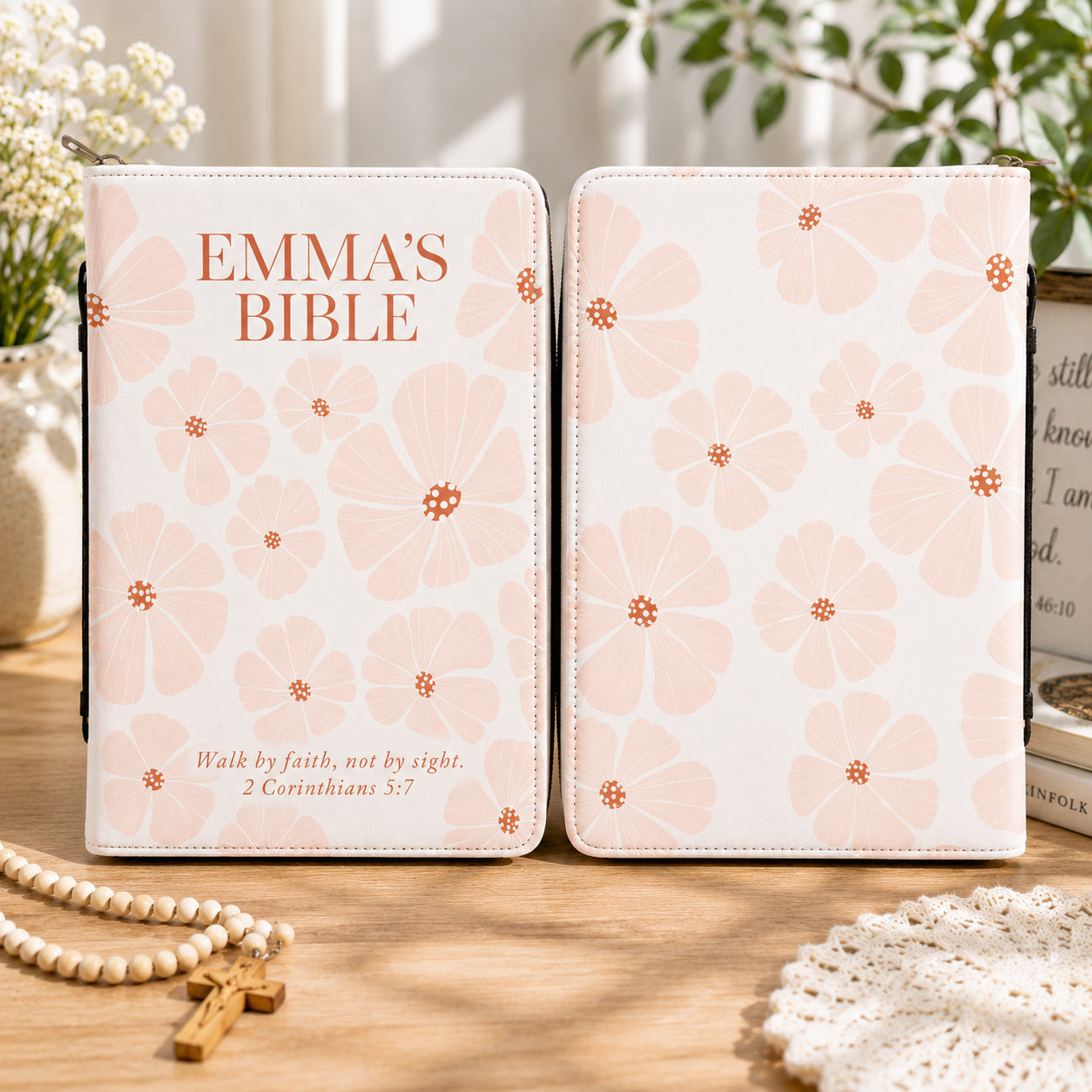 Personalized Floral Leather Book Cover, Pink Christian Bible Cover, Christian Gift, Bible Covers Jesus Gifts BIBLE10