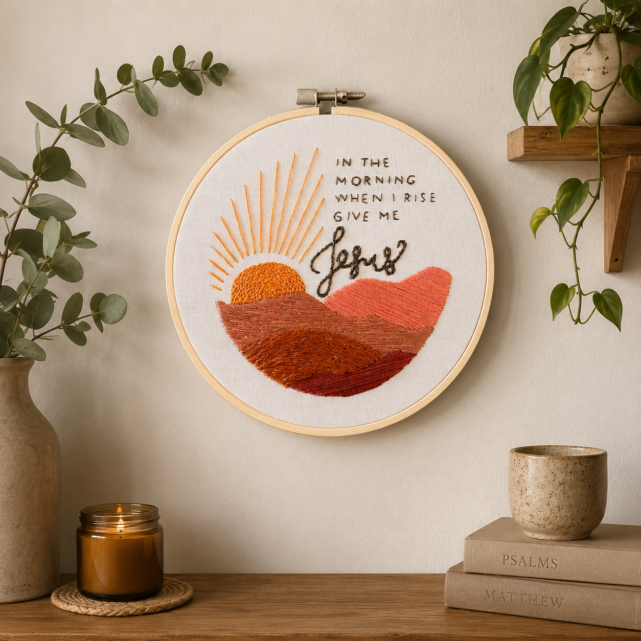 Give Me Jesus Embroidery Hoop Art, Christian Sunrise Wall Decor, Handmade Faith Gift, Inspirational Religious Needlework Hoop EH12