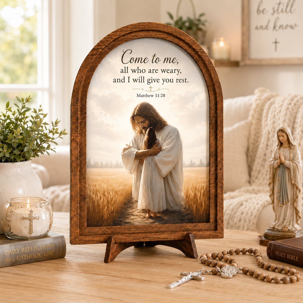 Jesus Hugging Wooden Sign, Inspirational Matthew 11:28 Sign, Wooden Tabletop Plaque, Christian Religious, Christian Gift  WS10