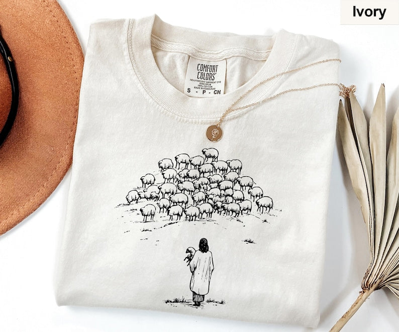 Christian Good Shepherd Shirt, Jesus and Sheep Tee, Bible Verse Shirt, Religious Women Shirt, Church Shirt, Gift for Christian CFS10