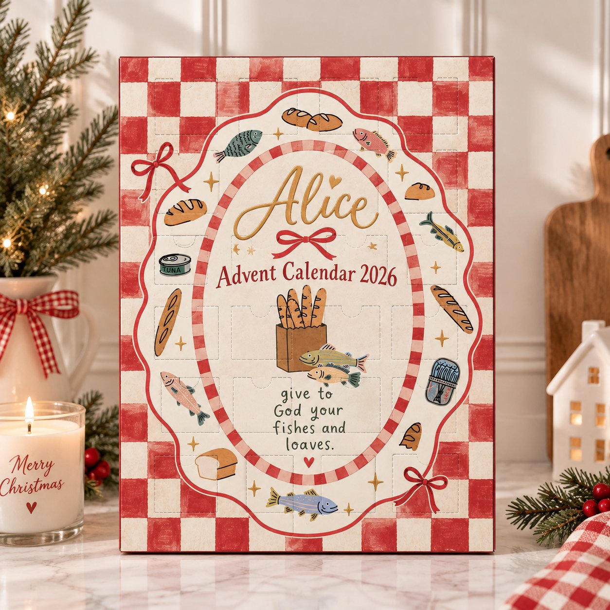 Personalized Christian Advent Calendar 2026, Jesus Fish and Loaves Christmas Countdown, Bible Story Advent Calendar, 24 Days Faith Journey, Religious Christmas Gift, Family Holiday Decor ACG10