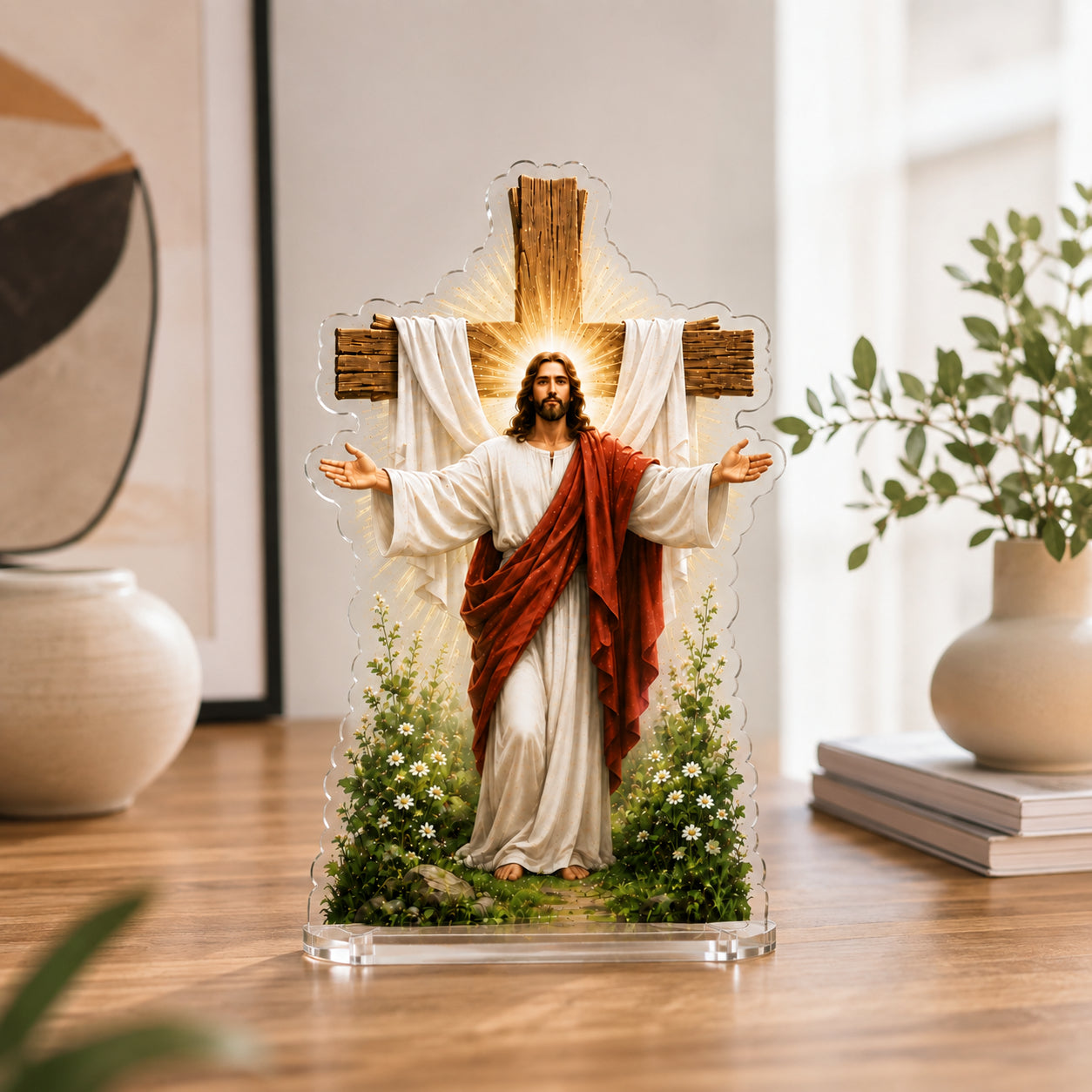 Christian Bookend, Jesus on Cross Acrylic Bookend Standee, Christian Bookshelf Decor, Religious Gift ABBD09