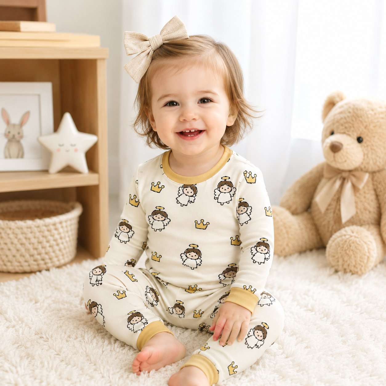 Guardian Angel Bamboo Baby Kids Pajamas Set, Christian Toddler PJs, Angel and Crown Sleepwear, Religious Gift for Kids BBPJSS08