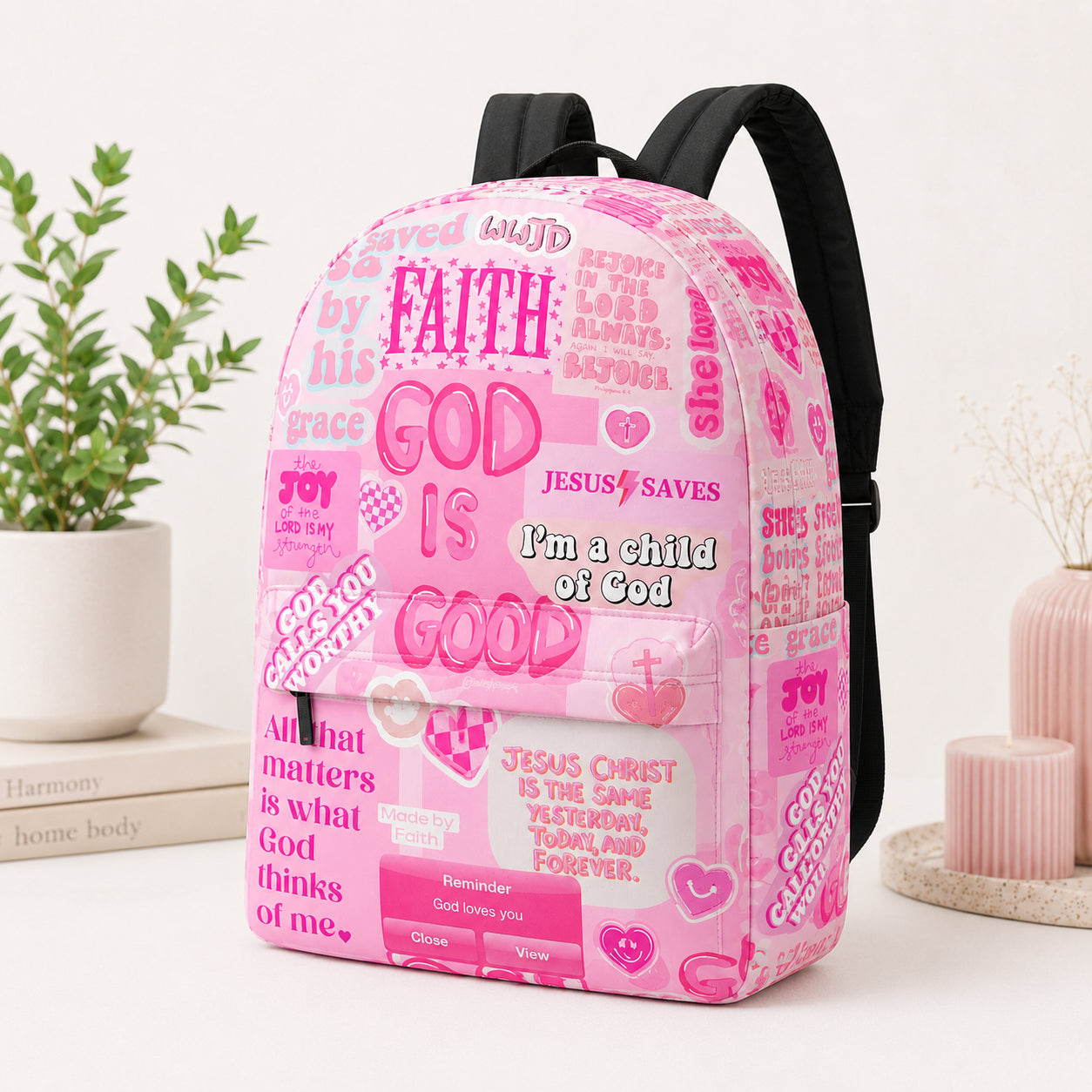Pink Faith God Backpack, Custom Christian Aesthetic Backpack, Christian Faith Bag, Laptop Bag, Back To School Backpack PLAF73